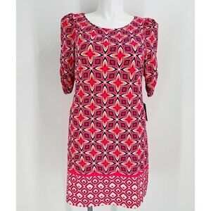 Eliza J Women's Geometric Sheath Dress Size 16 Knee Length Half Sleeve Pink